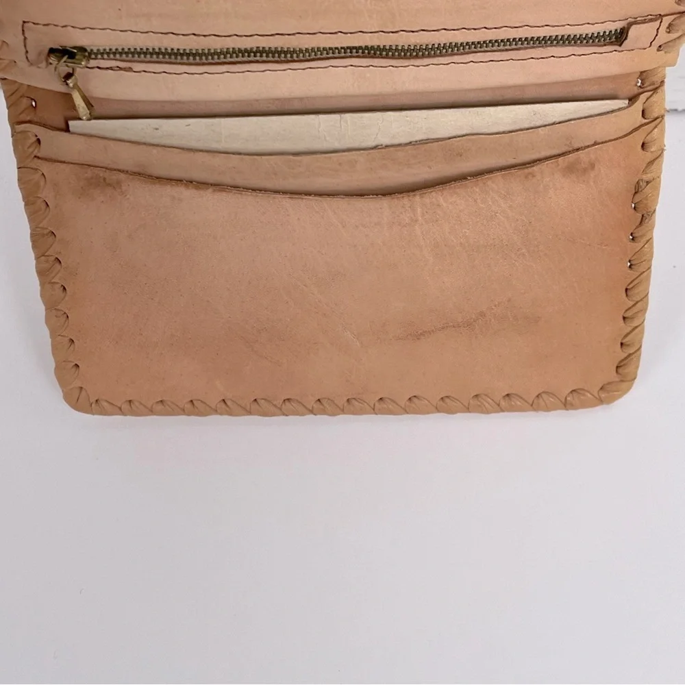 Vintage Tan Leather Bi-Fold Wallet with Embossed Deer; Grandpa,